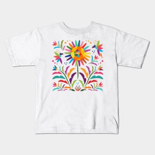 Mexican Otomi Floral Composition by Akbaly Kids T-Shirt